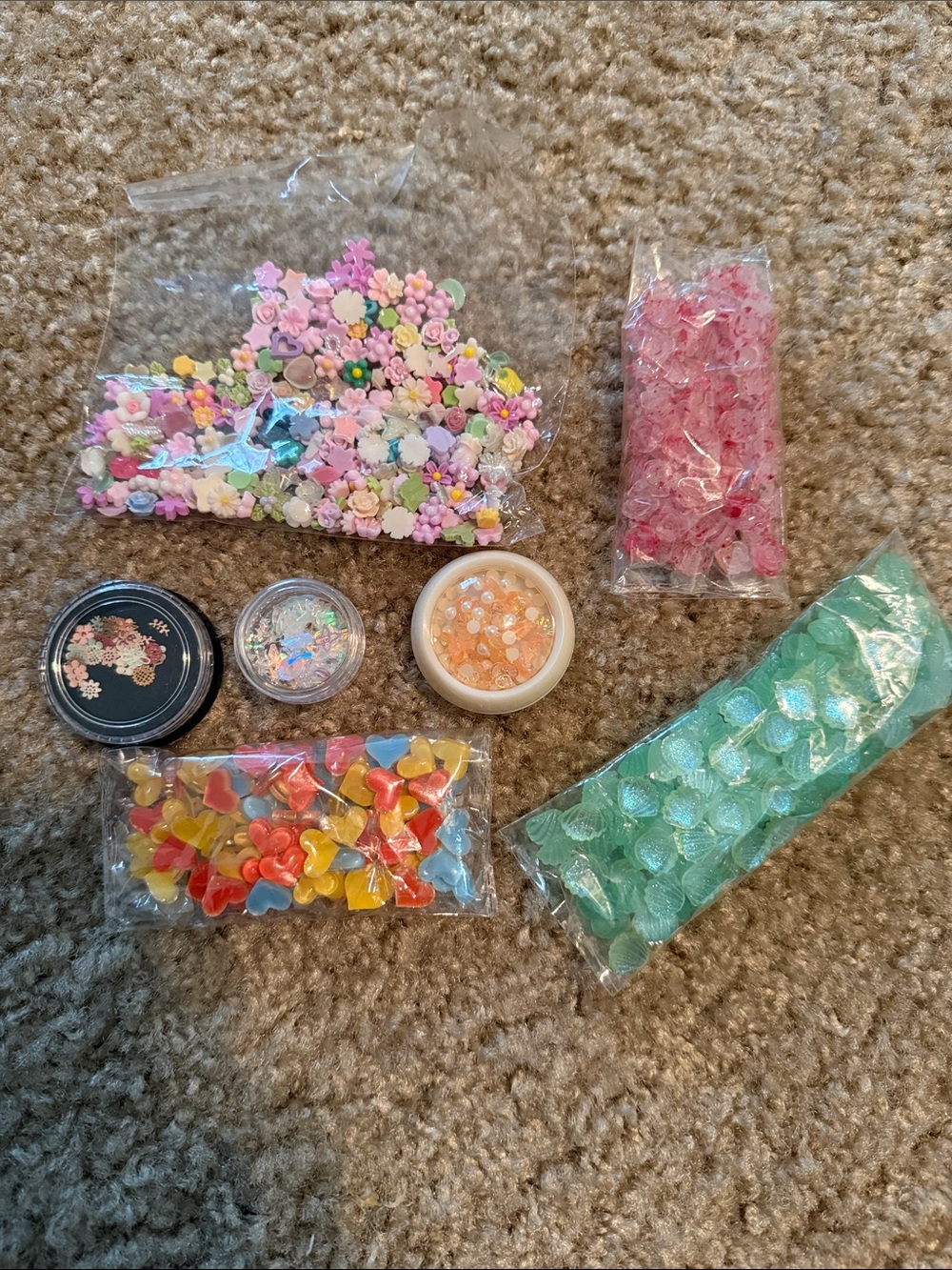 Decoden & Nail Art Craft Lot: Resin Charms, Glitters & Pearls